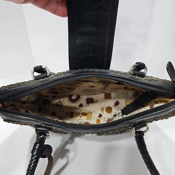 BRIGHTON WOVEN STRAW SATCHEL SHOULDER BAG, BLACK AND TAN - Picture 11 of 16